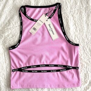 Juicy Couture Pink Ribbed Logo-Trim Crop Tank